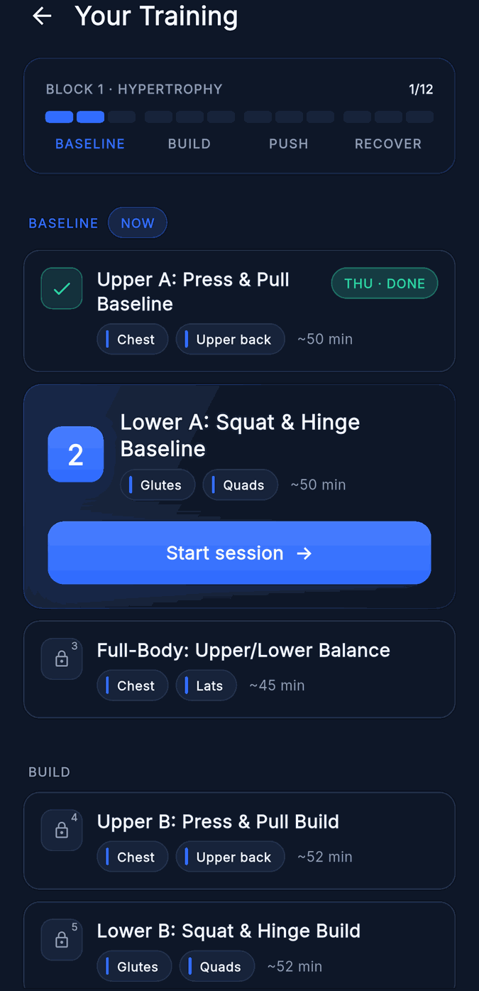 Full training block built toward your goal